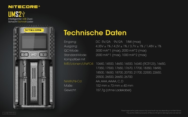 Nitecore UMS2 2 Schacht USB Ladegerät