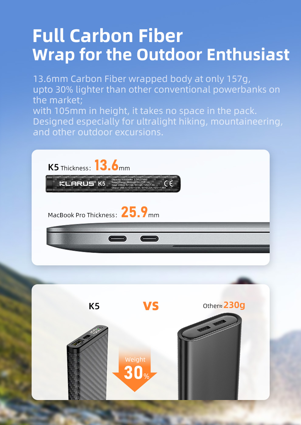 Klarus K5 V2, Carbon Powerbank, 10000mAh