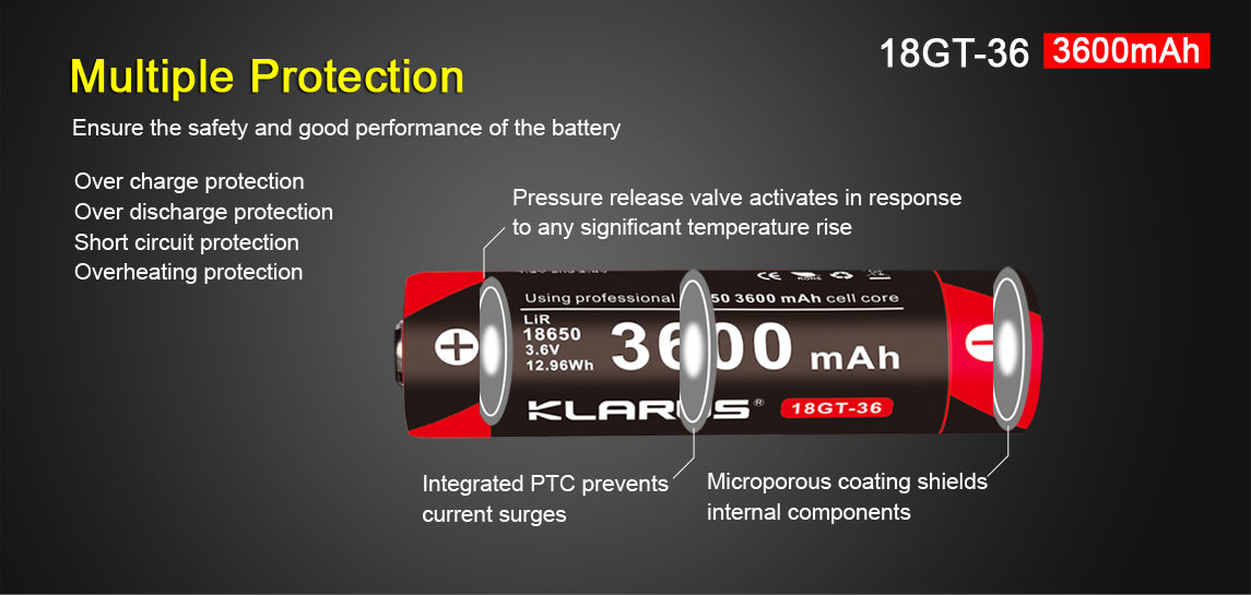 Klarus 18650, 18GT-36 Lithium Ionen Akku