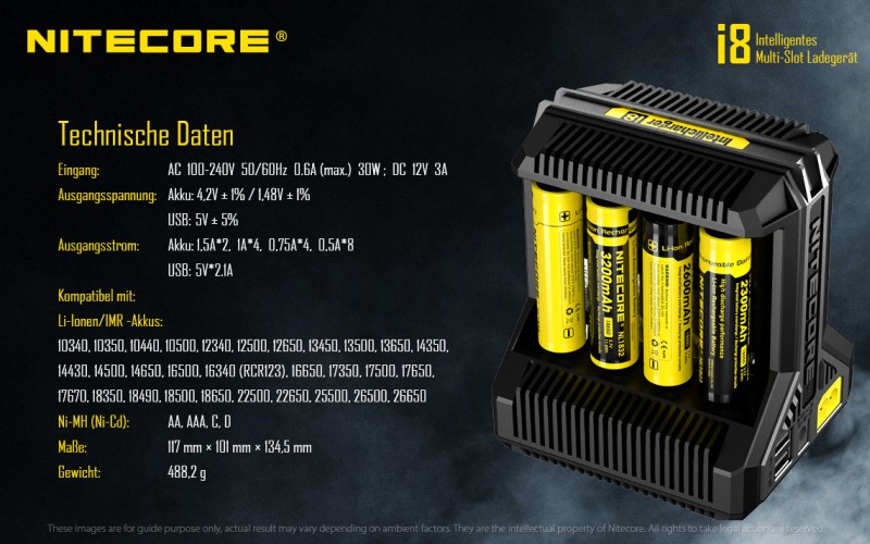 Nitecore I8, 8 Schacht Ladegerät