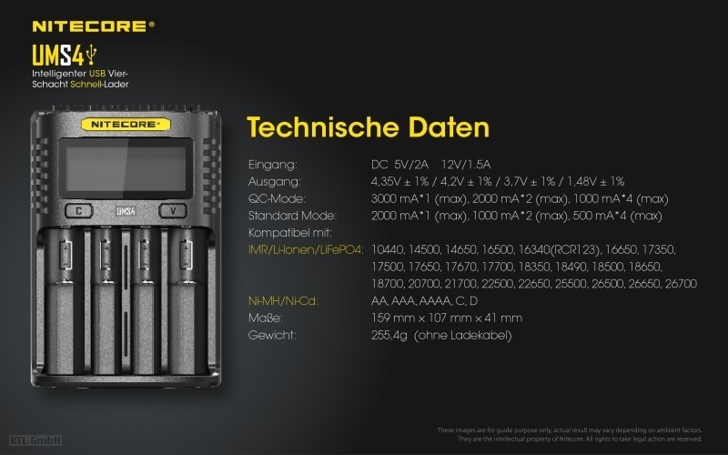 Nitecore UMS4 4 Schacht USB Ladegerät